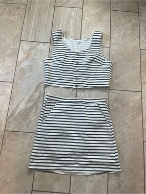 Cherish Black & White Striped Two-Piece Mini Skirt + crop top Set